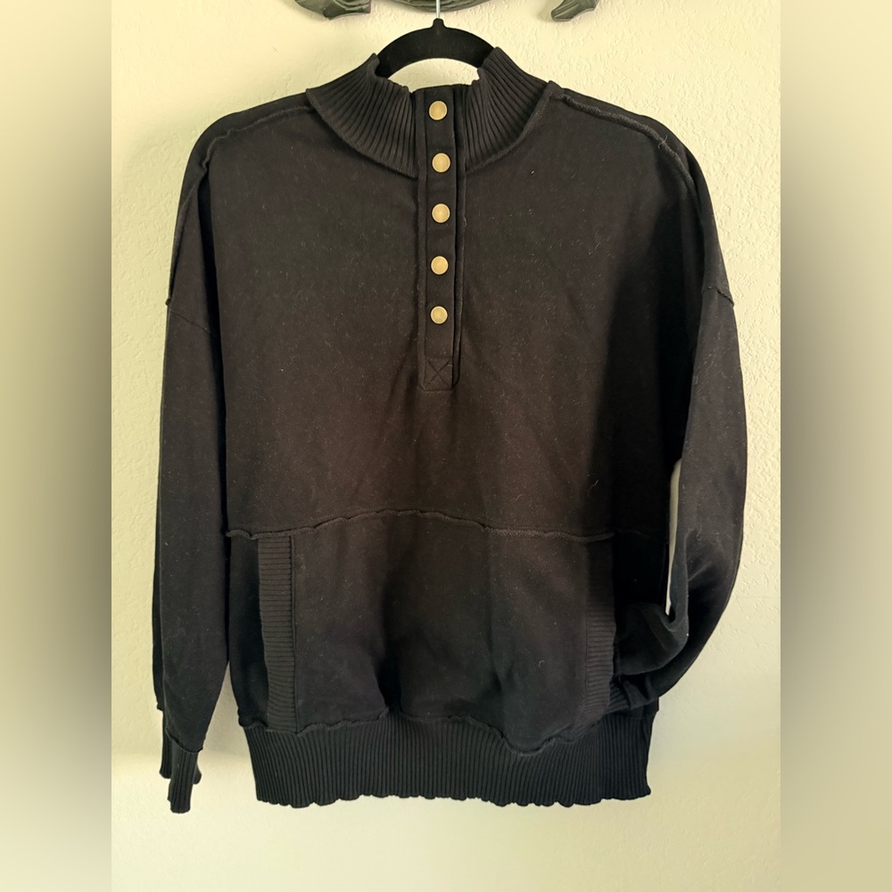 Elegant Black Turtleneck Sweater with Button Accents
